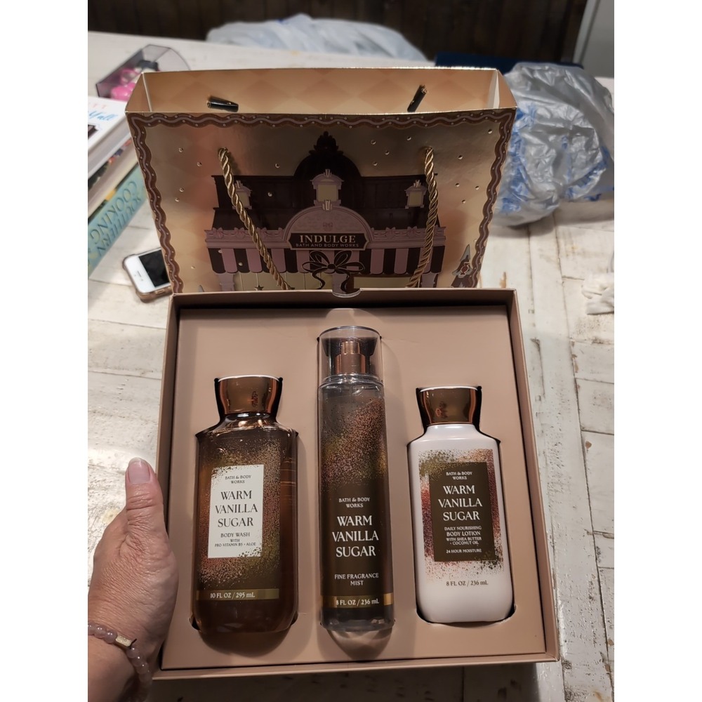 Bath & Body Works Warm Vanilla Sugar Body Mist Shower Gel & Body Lotion Set of 3